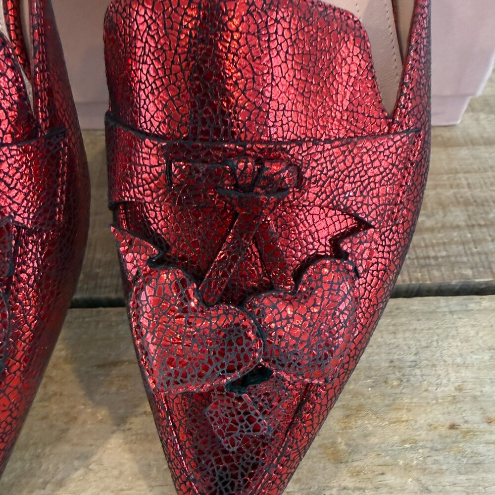Alberta Ferretti-Red Mia Laminated Leather Mules  NEW W BOX Size 37 - Picture 10 of 11